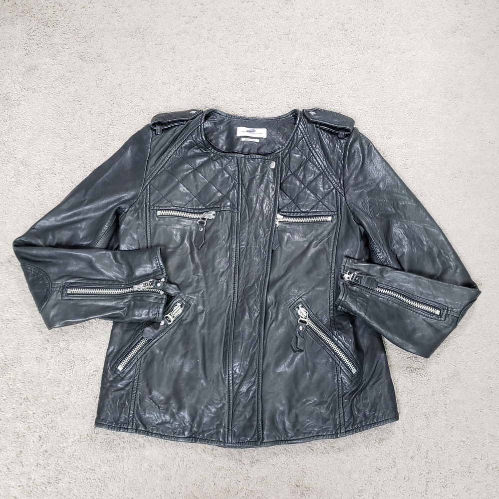 Isabel Marant Etoile Black Lambskin Leather Quilted Moto Jacket Size 40